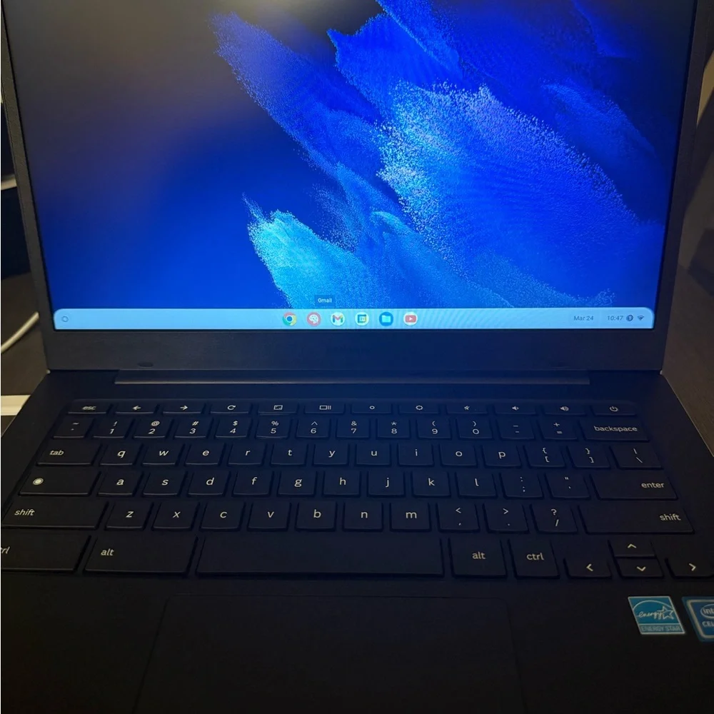 Sleek Black Laptop with Blue Display